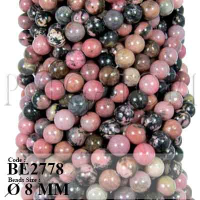 BEADS RHODONITE ROUND 8MM BE2778 - Click Image to Close